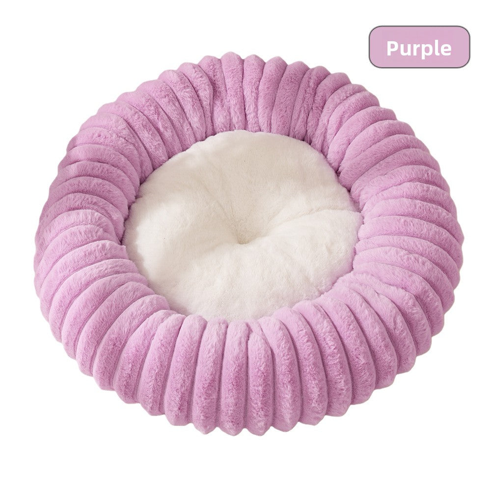 Plush Round Pet Bed - Washable