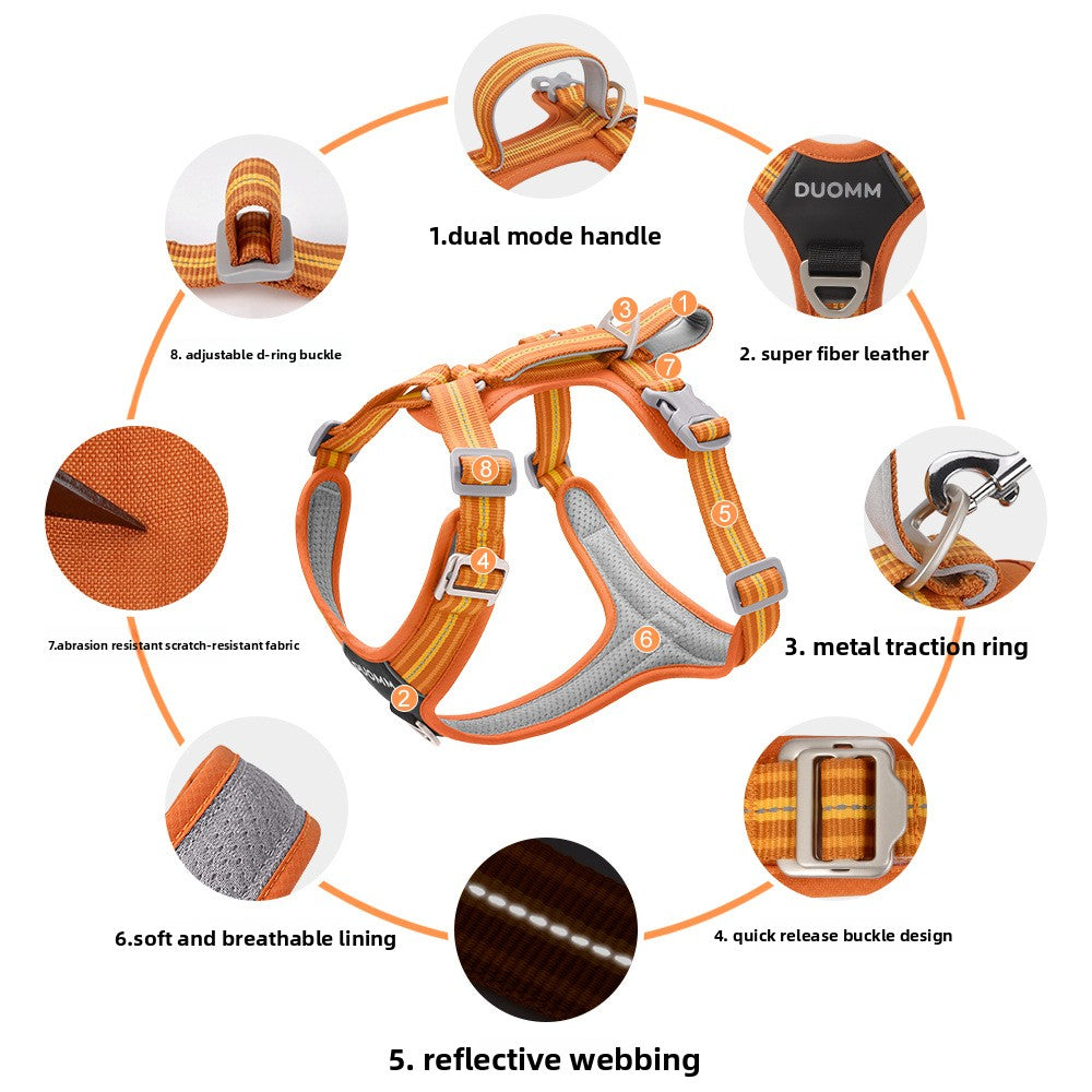 Adjustable Reflective Dog Harness with Shock-Absorbing Leash